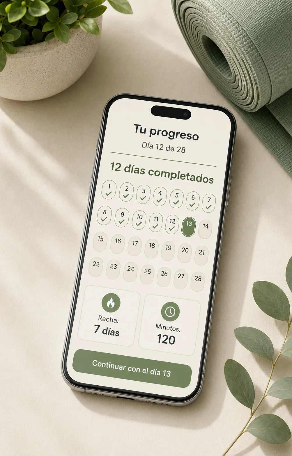 La app del programa Caminata Tai Chi abierta en el día 1